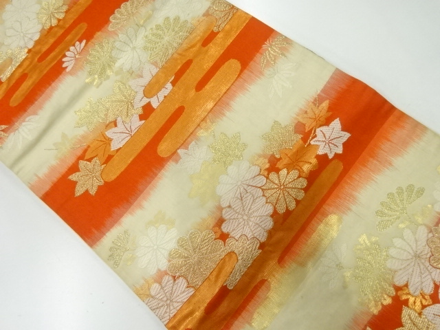 アンティーク　菊・楓模様織出し袋帯（材料）
